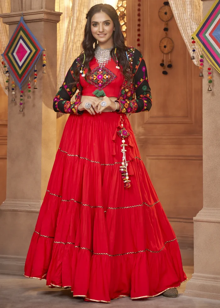 Red Lehenga Choli with Mirror Work