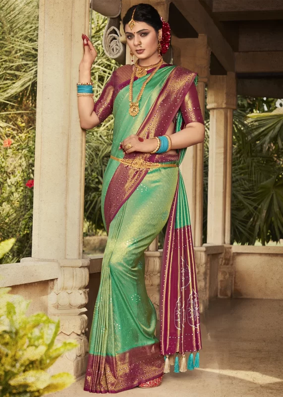 Sea Green & Magenta Kanjivaram Saree