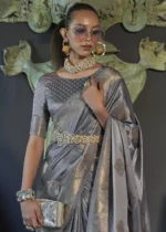 Silver Gray Banarasi Saree