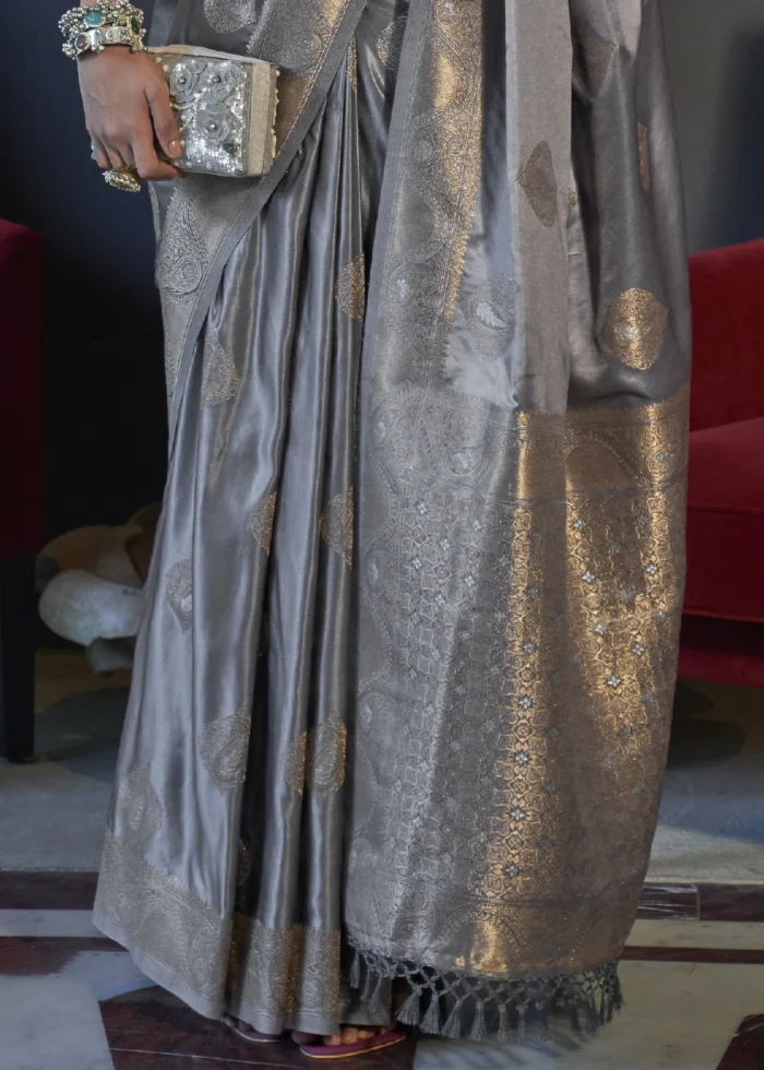 Silver Gray Banarasi Saree