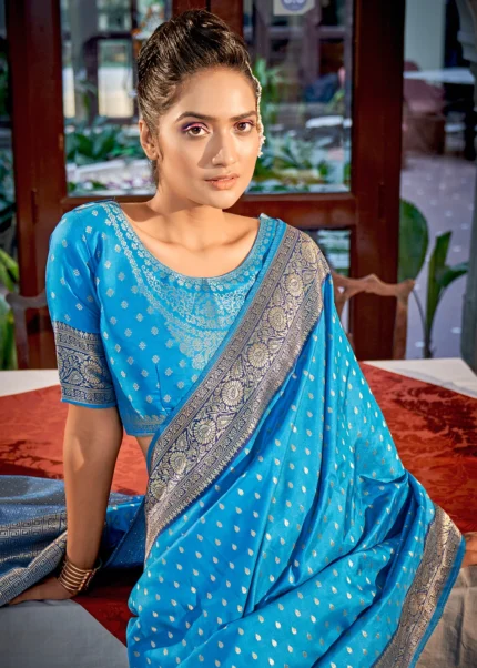 Sky Blue Banarasi Silk Saree