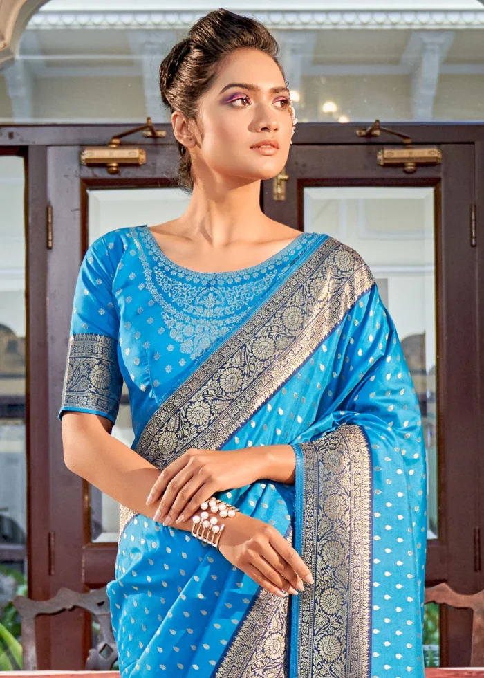 Sky Blue Banarasi Silk Saree