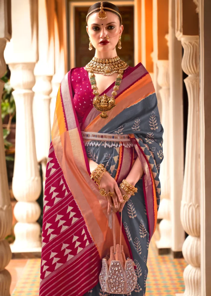 Slate Gray Patola Silk Saree