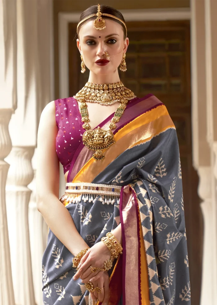 Slate Gray Patola Silk Saree