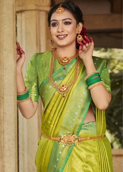 Slime Green Kanjivaram Saree