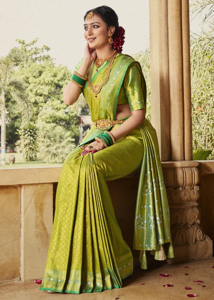 Slime Green Kanjivaram Saree