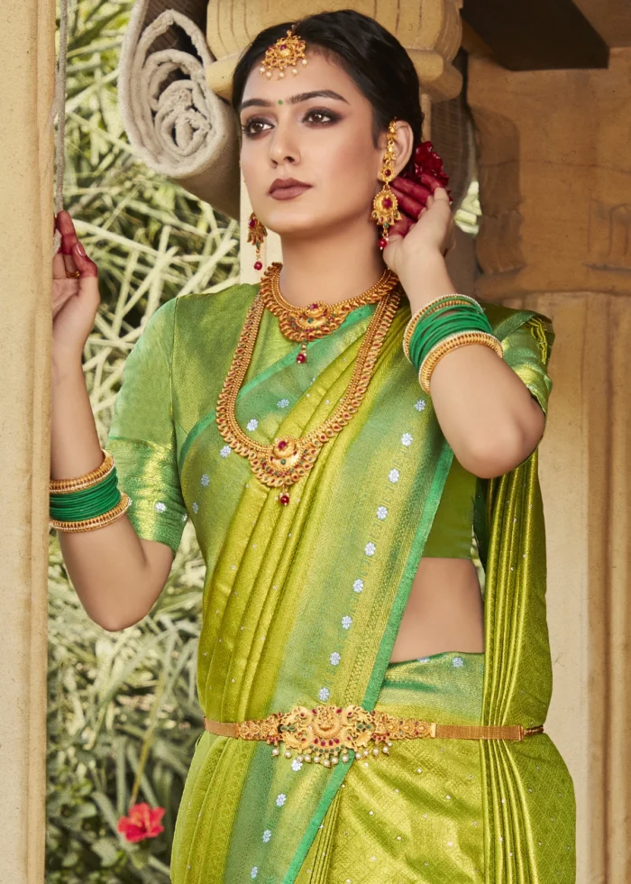 Slime Green Kanjivaram Saree