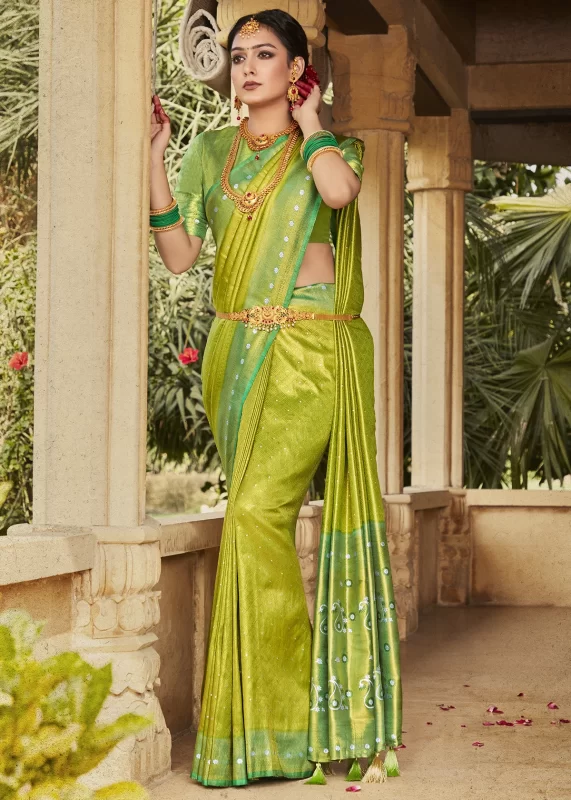 Slime Green Kanjivaram Saree