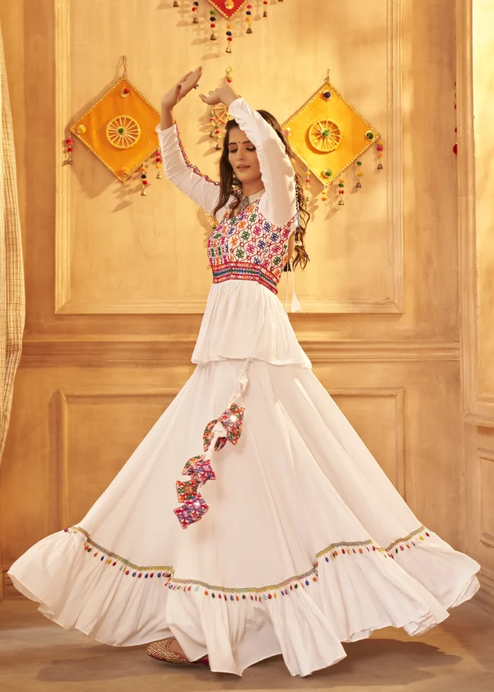 White Lehenga Choli with Mirror Work