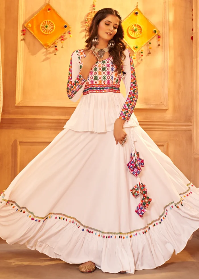 White Lehenga Choli with Mirror Work