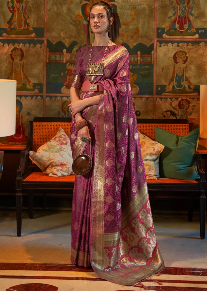 Wine Purple Banarasi Saree