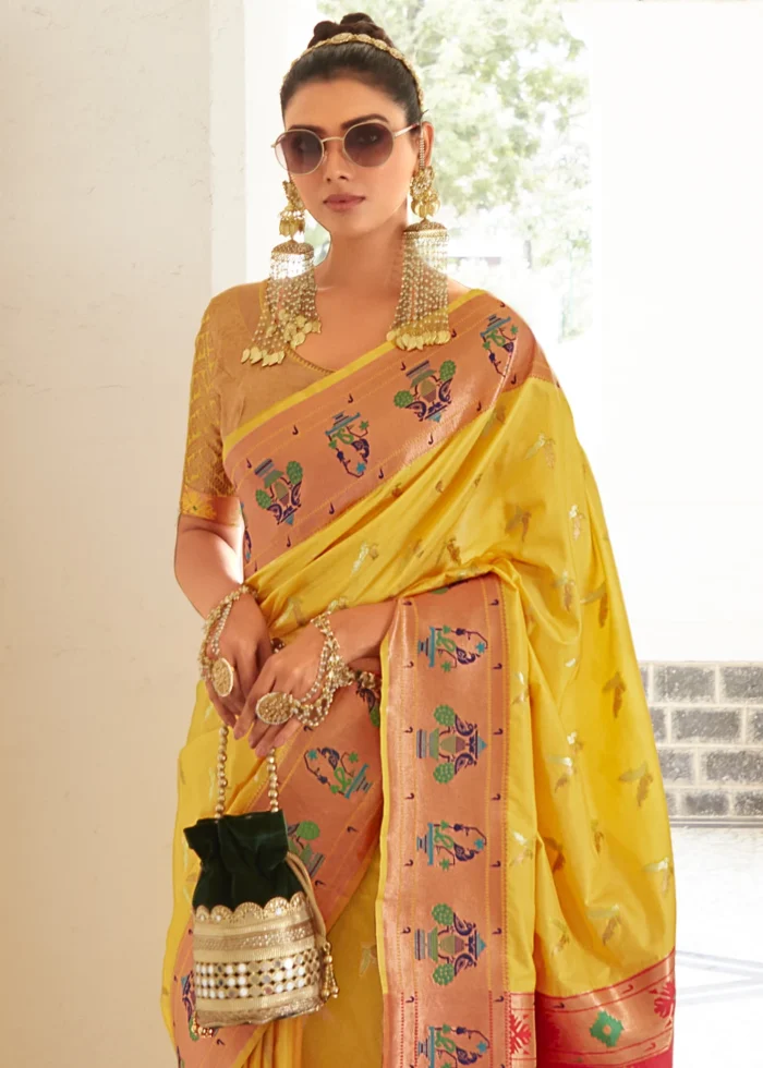 Yellow Paithani Silk Saree