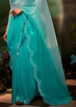 Aqua Blue Organza Silk Saree