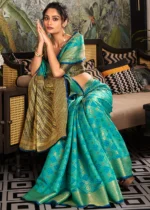 Aruba Blue Patola Silk Saree