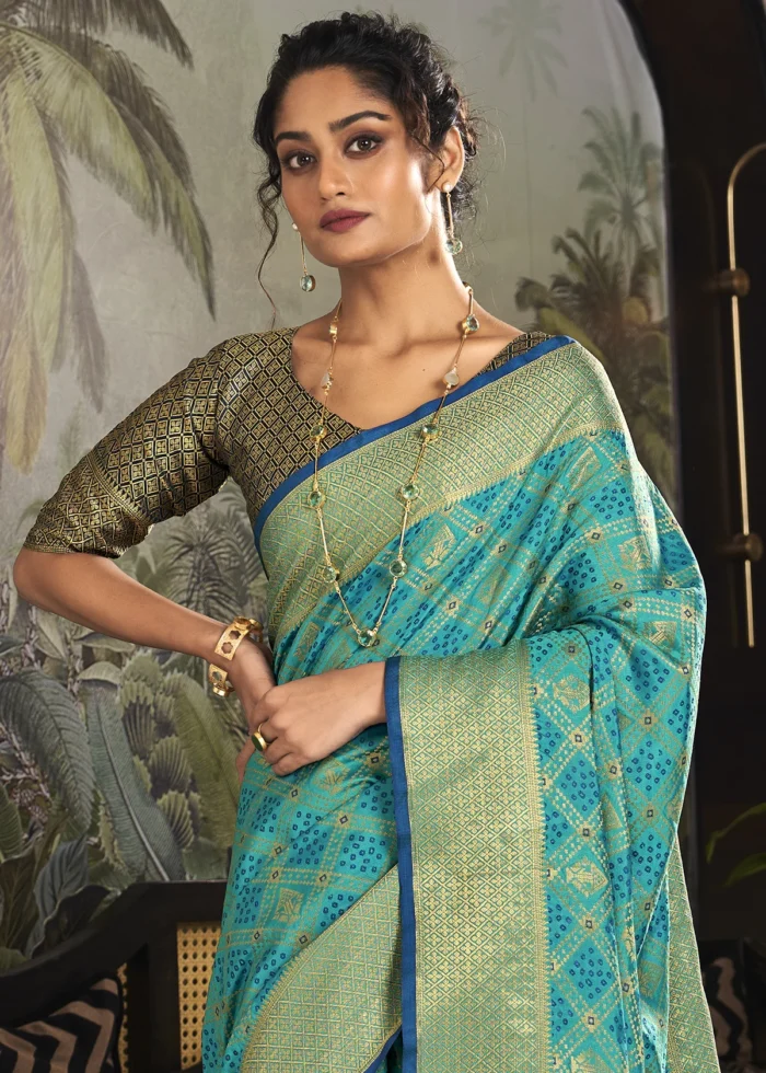 Aruba Blue Patola Silk Saree