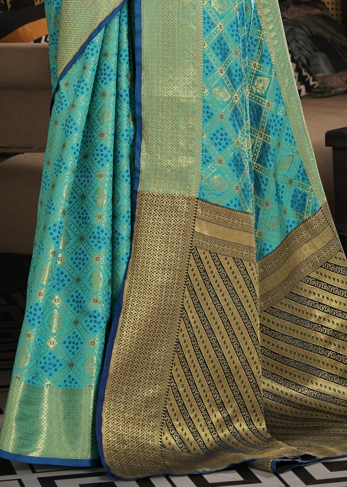 Aruba Blue Patola Silk Saree