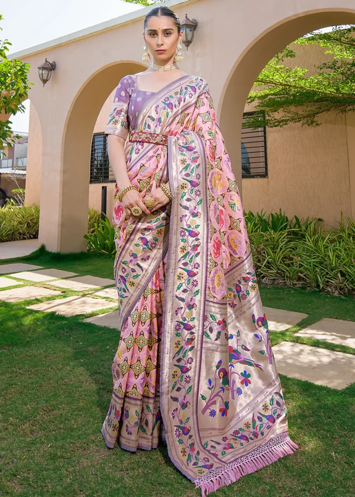 Baby Pink Paithani Silk Saree