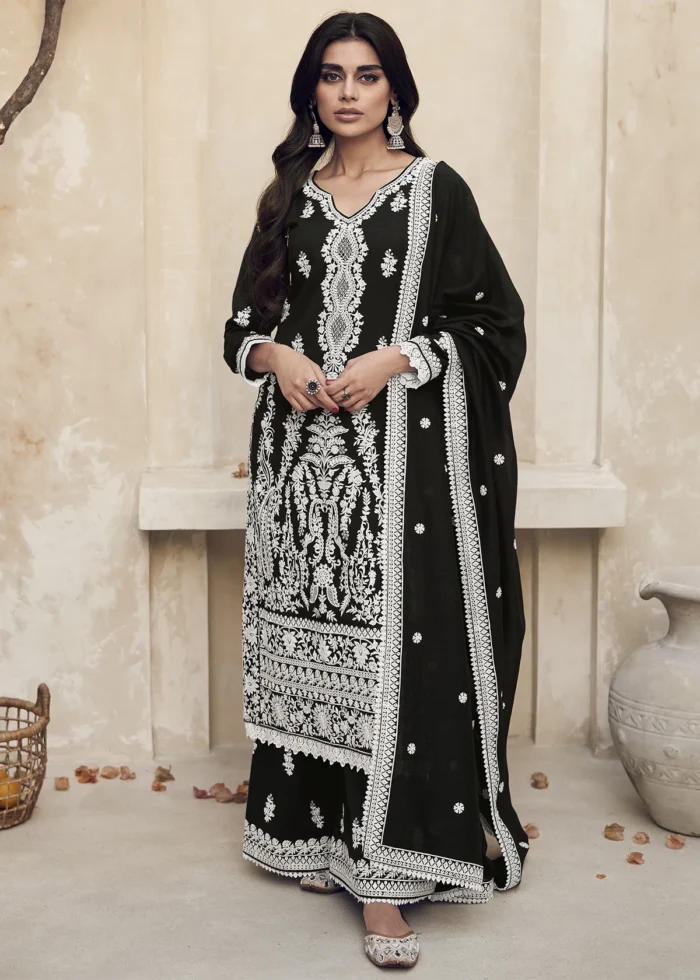 Black Palazzo Suit with Embroidery