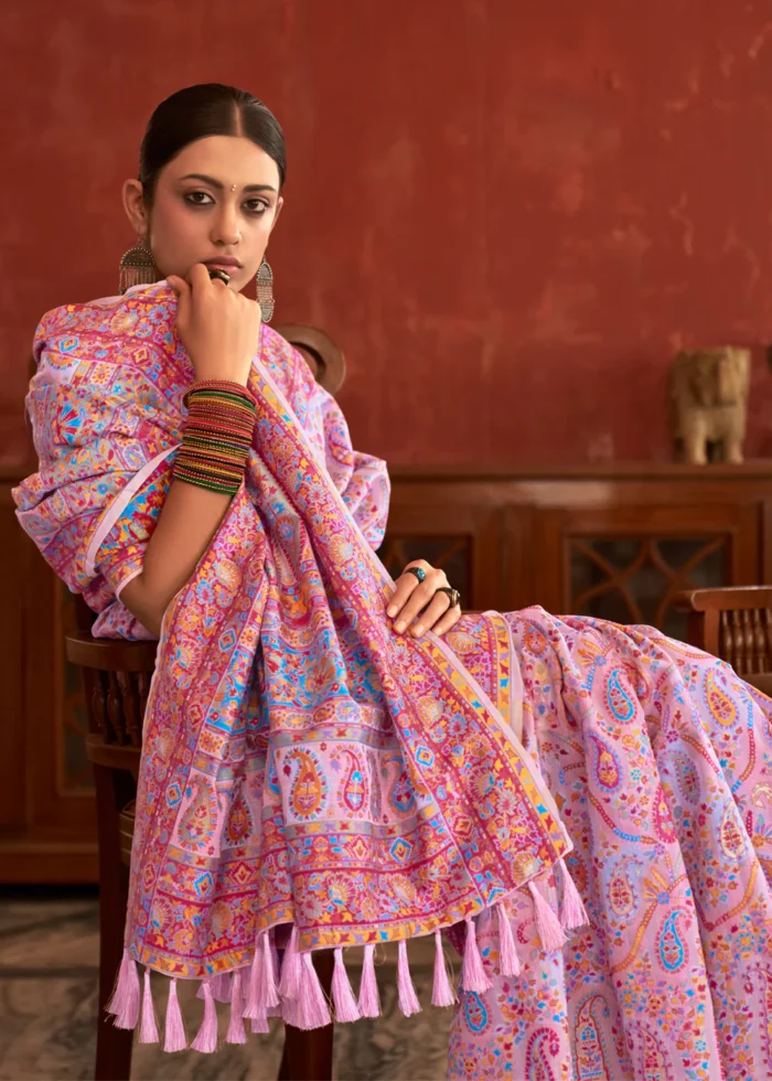 Blossom Pink Kashmiri Jamawar Saree