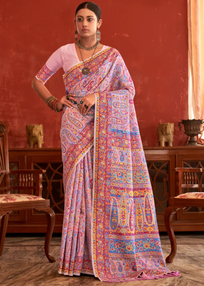 Blossom Pink Kashmiri Jamawar Saree