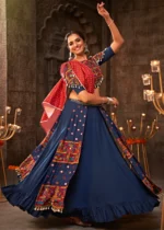 Cobalt Blue Lehenga Choli with Mirror Work