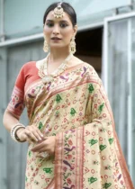 Cream Paithani Silk Saree