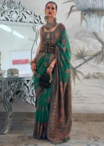 Dark Green Kashmiri Jamawar Saree