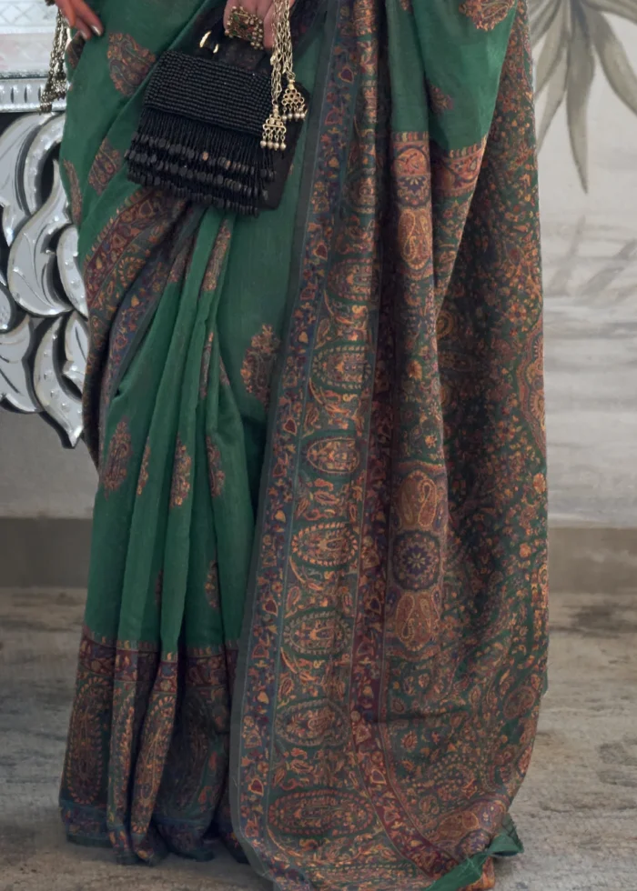 Dark Green Kashmiri Jamawar Saree