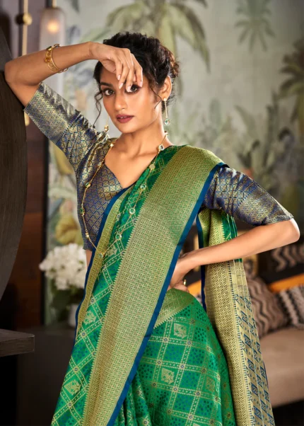 Dark Green Patola Silk Saree