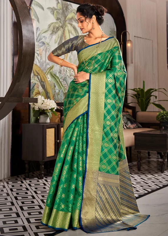 Dark Green Patola Silk Saree