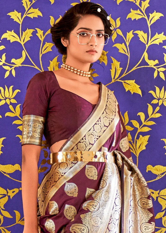 Dark Purple Banarasi Saree