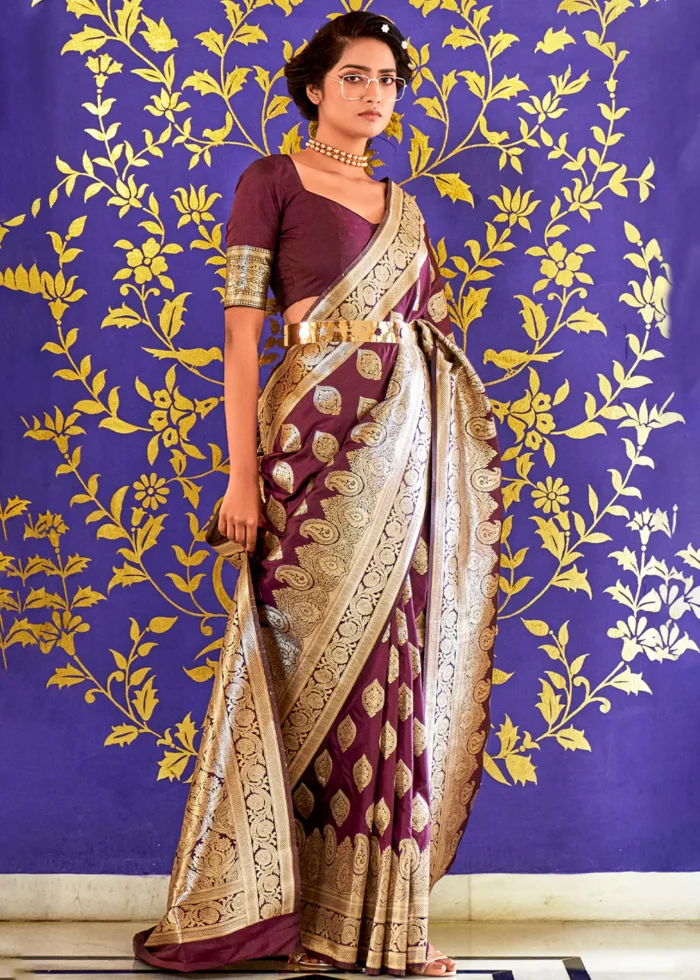 Dark Purple Banarasi Saree