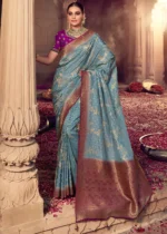 Dusty Blue Banarasi Saree