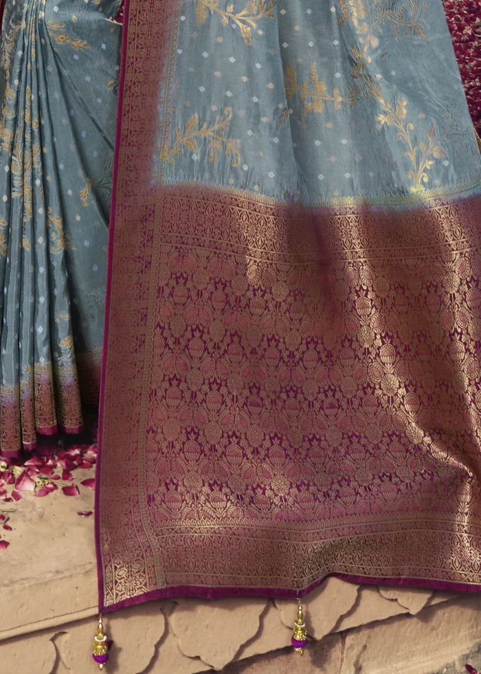 Dusty Blue Banarasi Saree