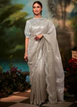 Gray Organza Silk Saree