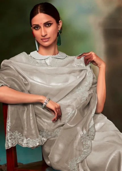 Gray Organza Silk Saree