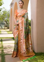 Green and Orange Paithani Silk Saree