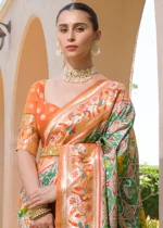 Green and Orange Paithani Silk Saree