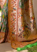 Green and Orange Paithani Silk Saree