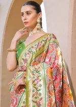 Green and Peach Paithani Silk Saree