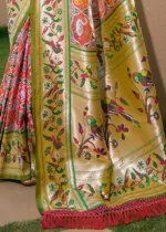 Green and Peach Paithani Silk Saree