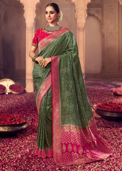 Jungle Green Banarasi Saree