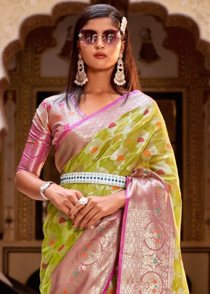 Lime Green Banarasi Saree