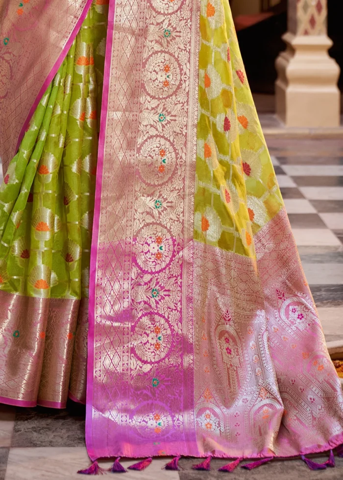 Lime Green Banarasi Saree