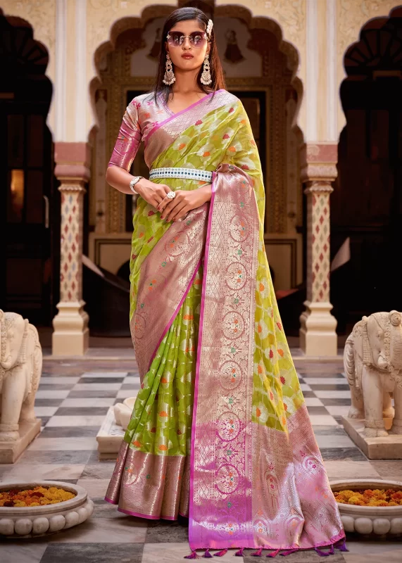 Lime Green Banarasi Saree