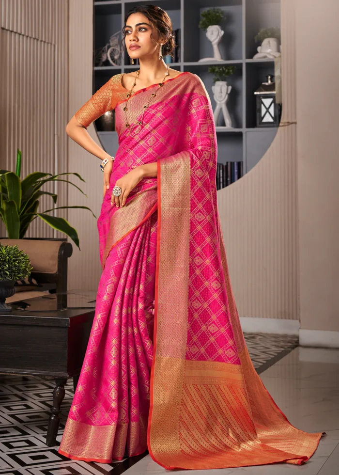 Magenta Pink Patola Silk Saree