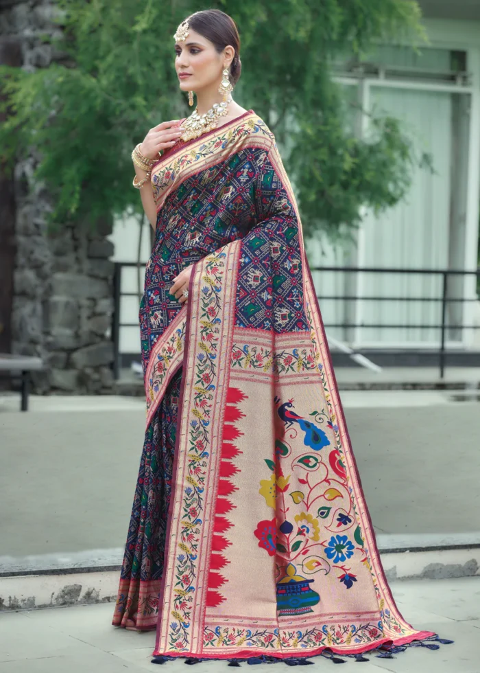 Navy Blue Paithani Silk Saree