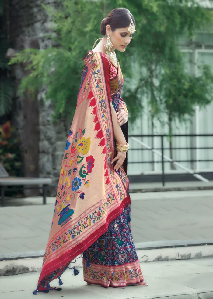 Navy Blue Paithani Silk Saree