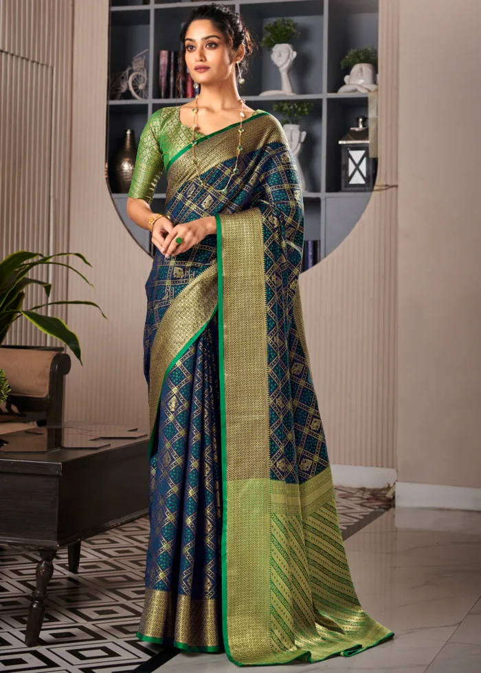 Navy Blue Patola Silk Saree