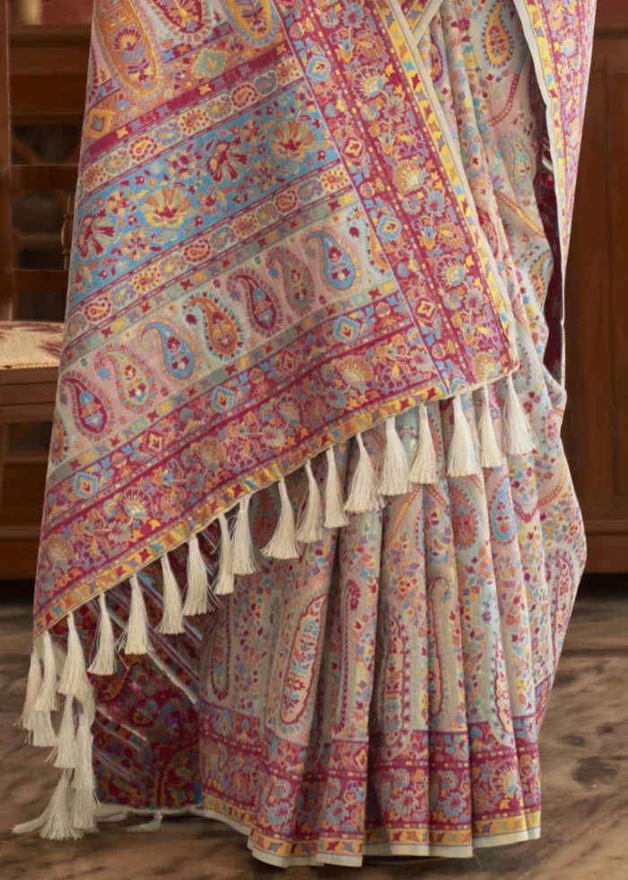 Off White Kashmiri Jamawar Saree